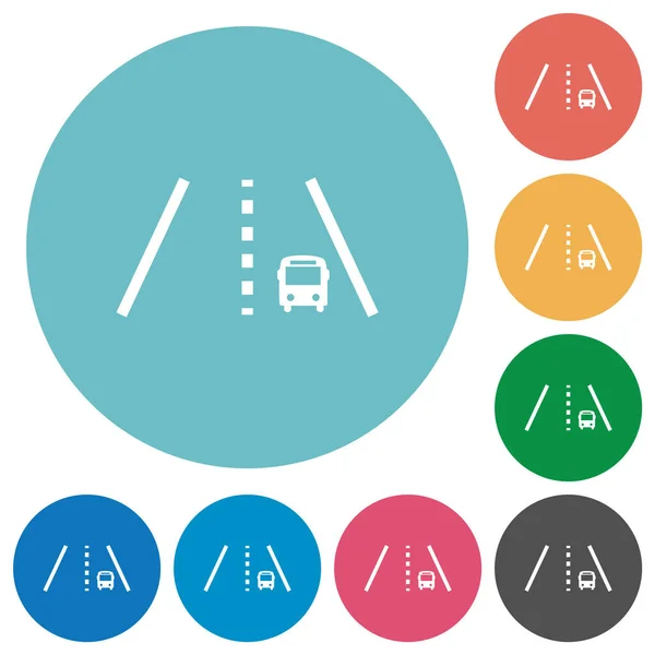 圆形背景下的公共汽车道平坦白色图标 — 图库矢量图片