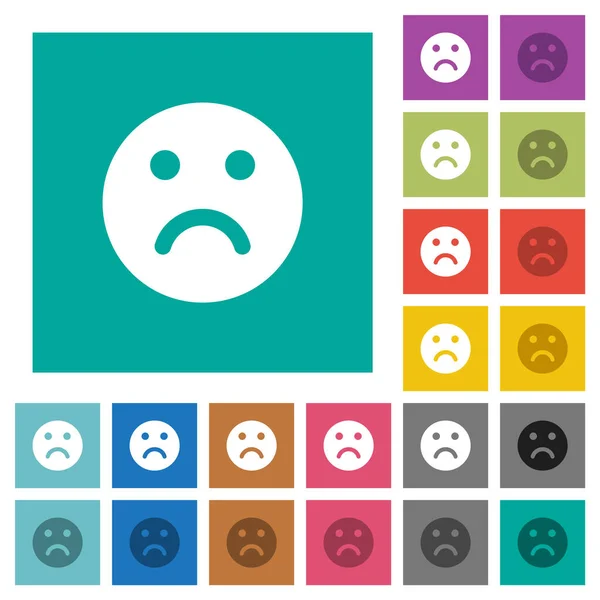 Emoticones Tristes Sólidos Iconos Planos Multicolores Sobre Fondos Cuadrados Lisos — Archivo Imágenes Vectoriales