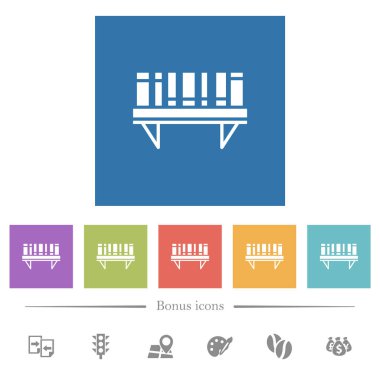 Kare arkaplanda düz beyaz simgelerle dolu kitaplık. 6 bonus simgesi dahil.