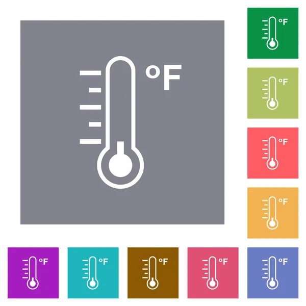 Fahrenheit Thermometer Cold Temperature Flat Icons Simple Color Square Backgrounds — 图库矢量图片
