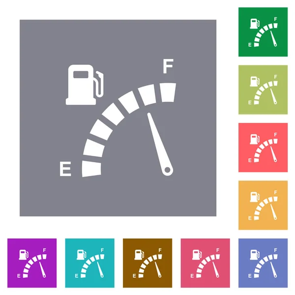 Medidor Combustible Iconos Planos Sobre Fondos Cuadrados Color Simple — Vector de stock