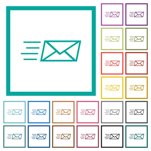 Envío Correo Expreso Contorno Iconos Color Plano Con Marcos Cuadrante — Vector de stock