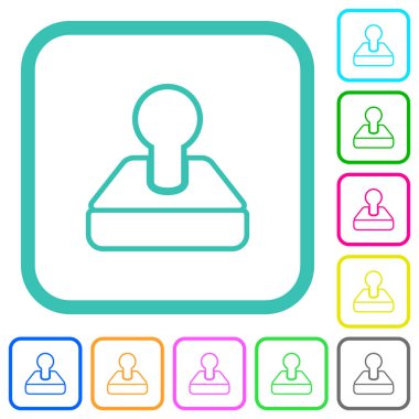 Retro joystick ana hatları beyaz arkaplan üzerinde eğri kenarlarda canlı renkli düz simgeler