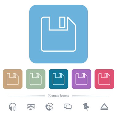 Renkli yuvarlak kare arkaplan üzerindeki beyaz düz çizgi simgelerine kaydet. 6 bonus simgesi dahil