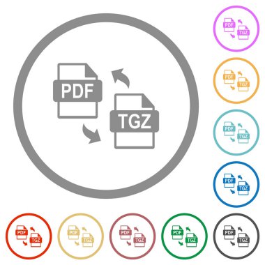 PDF TGZ dosya sıkıştırma düz renk simgeleri beyaz arkaplan üzerinde yuvarlak anahatlar