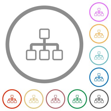 Ağ ana hatları düz renk simgeleri beyaz arkaplan üzerinde yuvarlak ana hatlar