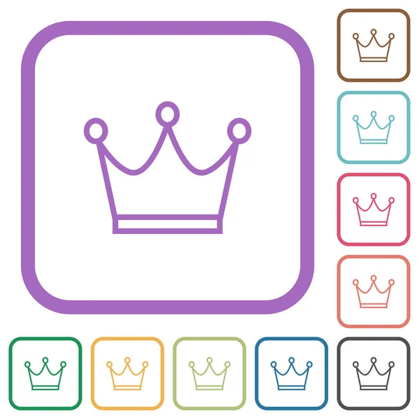 Crown Outline Eenvoudige Pictogrammen Kleur Afgeronde Vierkante Frames Witte Achtergrond — Stockvector