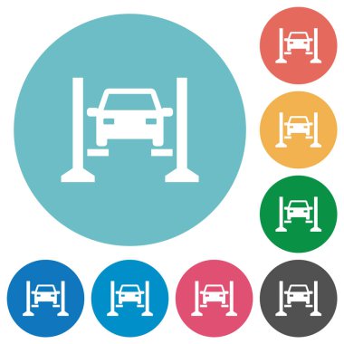 Yuvarlak renkli arka planlar üzerinde araç servisi düz beyaz simgeler