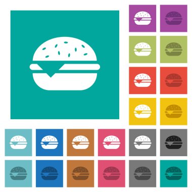 Tek çizburger, düz arkaplanda çok renkli düz simgeler. Uçan veya etkin efektler için beyaz ve koyu simge varyasyonları.