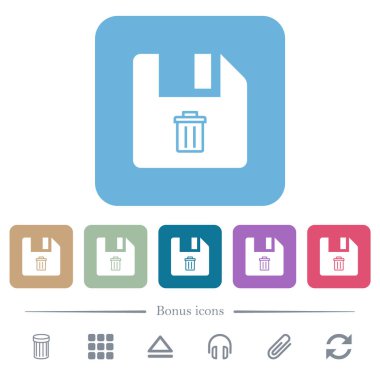 Renkli yuvarlak kare arkaplan üzerindeki beyaz düz simgeleri sil. 6 bonus simgesi dahil