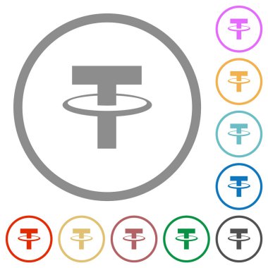 Beyaz arkaplanda yuvarlak hatlı dijital kripto para birimi düz renk simgelerini bağla