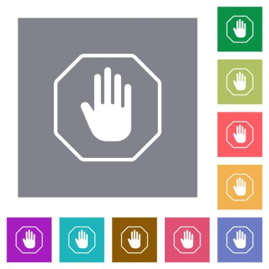 Sekizgen biçimli dur işareti basit renk kare arkaplan üzerindeki düz çizgi simgeleri