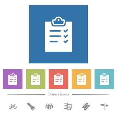 Görev listesi kare arkaplanlarda düz beyaz simgeler oluşturur. 6 bonus simgesi dahil.