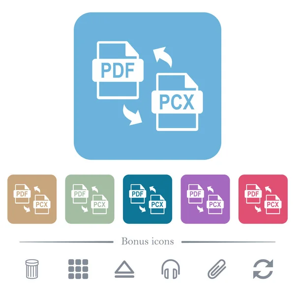 Pdf Pcx Dosya Dönüştürme Beyaz Düz Simgeler Renkli Yuvarlak Kare — Stok Vektör