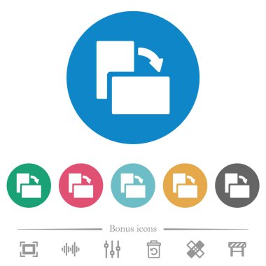 Düz beyaz simgeleri yuvarlak renkli arkaplanlarda döndür. 6 bonus simgesi dahil.