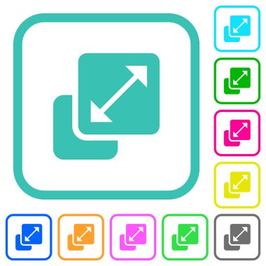 Beyaz arkaplan üzerindeki eğri kenarlıklardaki katı renkli düz simgeleri yeniden boyutlandır