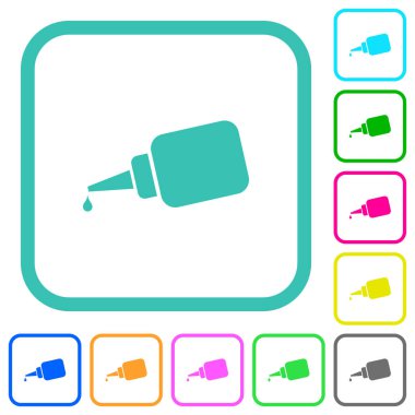 Beyaz arkaplanda eğri kenarlıklarda süper yapıştırıcı renkli düz simgeler