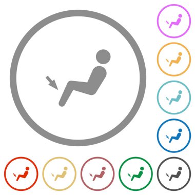 Araba hava akışı yönü ayak düz renk simgeleri beyaz arkaplanda yuvarlak ana hatlar