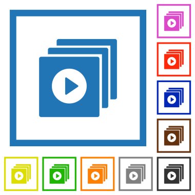 Dosyaları beyaz arkaplanda kare çerçevelerde düz renk simgeleriyle oynat