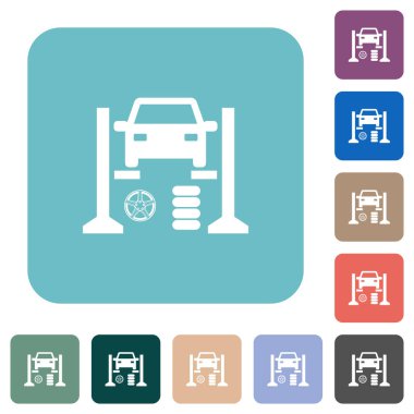 Lastik tamirhanesi beyaz düz simgeler renkli yuvarlak kare arkaplanlar