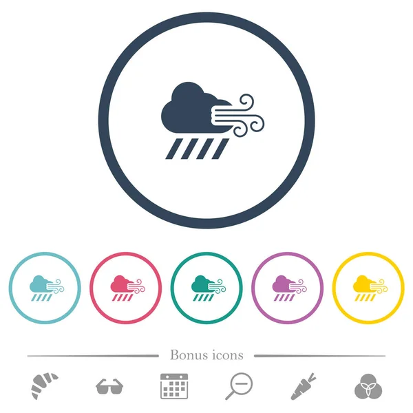 Windy Downpour Weather Flat Color Icons Outlines Bonus Icons Included — Stock Vector