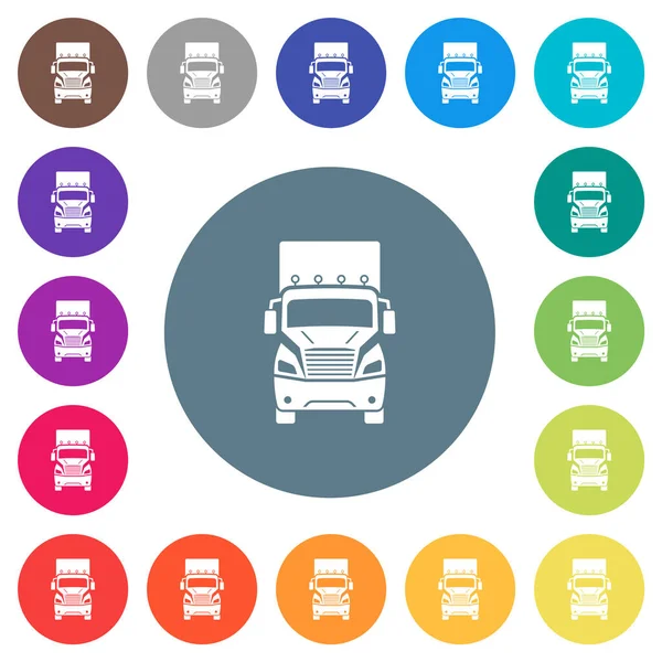 Vrachtwagen Vooraanzicht Platte Witte Pictogrammen Ronde Kleur Achtergronden Achtergrond Kleurvariaties — Stockvector