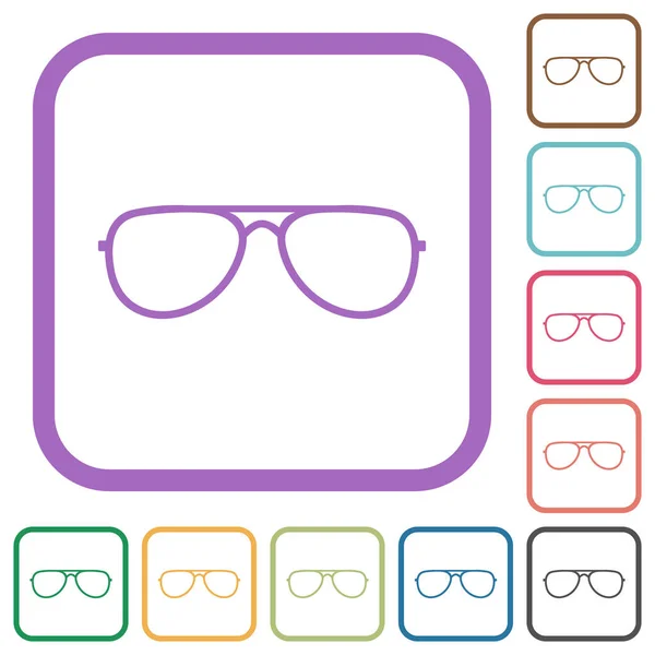 Glasses Simple Icons Color Rounded Square Frames White Background — Stock Vector
