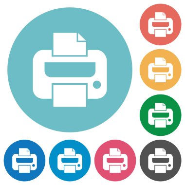 Yuvarlak renkli arkaplanda düz beyaz simgeler yazdır