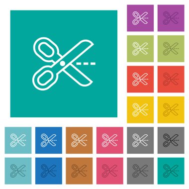 Makas ile kesilmiş düz kare arkaplan üzerinde çok renkli düz simgeler. Uçan veya etkin efektler için beyaz ve koyu simge varyasyonları.