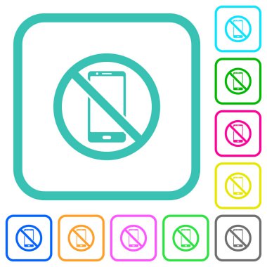 Beyaz arkaplanda kıvrımlı sınırlarda akıllı telefon renkli düz simgeler yok