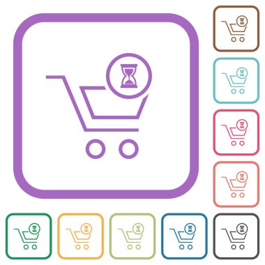 Otomobil bekleme ana hatları beyaz arkaplan üzerinde renkli yuvarlak kare çerçeveler basit simgeler