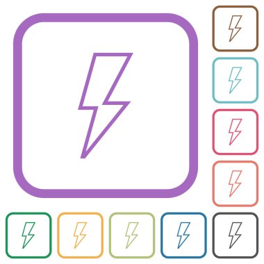 Beyaz arkaplanda renkli yuvarlak kare çerçeveler halinde flaş ana hatlı basit simgeler