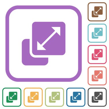 Beyaz arkaplanda renk yuvarlak kare çerçevelerdeki katı simgeleri yeniden boyutlandır