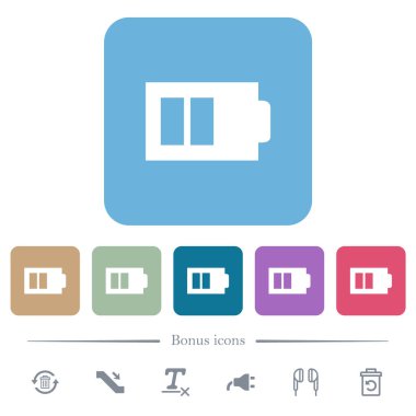Renkli yuvarlak kare arka planlarda iki adet beyaz simge içeren yarım batarya. 6 bonus simgesi dahil