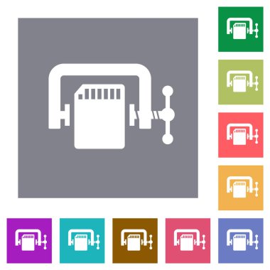 SD hafıza kartı basit renk karesi arkaplanlarında katı düz simgeleri sıkıştırır
