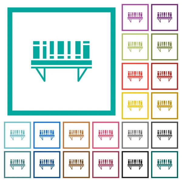 Bibliothèque Avec Livres Pleins Icônes Couleur Plate Avec Cadres Quadrants — Image vectorielle