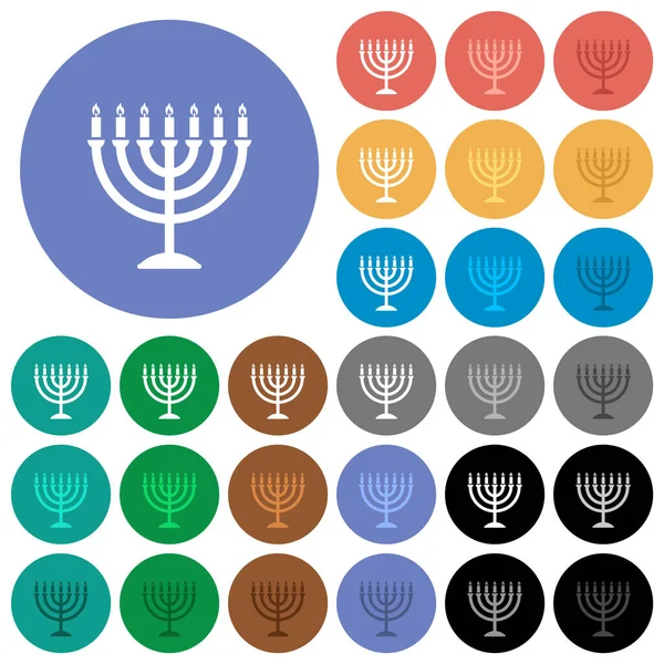 Menorah Burning Candles Solid Multi Colored Flat Icons Backgrounds Included — Stock Vector