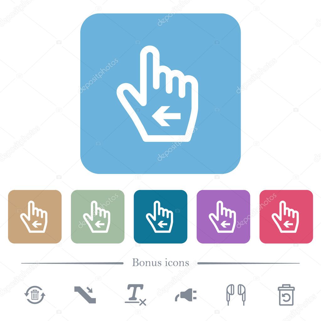 Hand cursor left outline white flat icons on color rounded square backgrounds. 6 bonus icons included