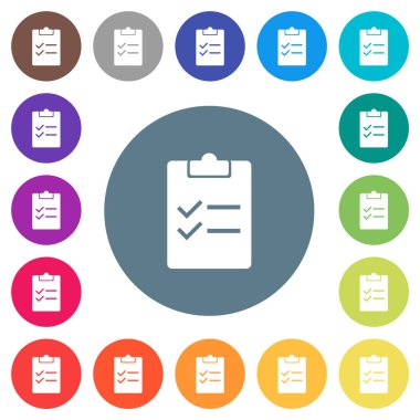 Yuvarlak renk arkaplanlarında listelenmiş düz beyaz simgeler. 17 arkaplan renk varyasyonu dahil.