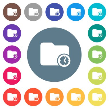 Dizin oluşturma zamanı düz beyaz simgeler yuvarlak renk arkaplan üzerinde. 17 arkaplan renk varyasyonu dahil.