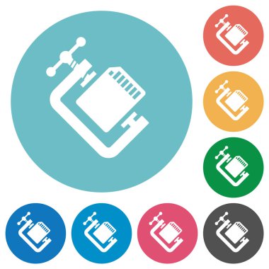 SD hafıza kartı yuvarlak renk arkaplanındaki düz beyaz simgeleri sıkıştırır