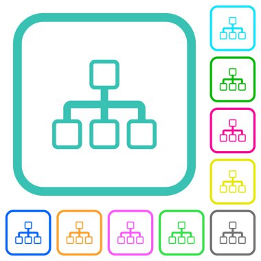 Beyaz arkaplan üzerindeki eğimli sınırlarda ağ ana hatları canlı renkli düz simgeler