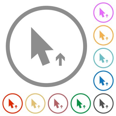 Beyaz arkaplanda yuvarlak çizgilerde katı düz renk simgelerini ok ile işaretle