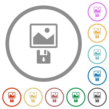 Resmi beyaz arkaplanda yuvarlak ana hatlarda disket düz renk simgelerine kaydet