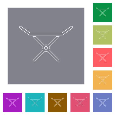 Katlanabilir çamaşır kurutma makinesi basit renk kare arkaplan üzerinde düz simgeler ana hatlarını çizer