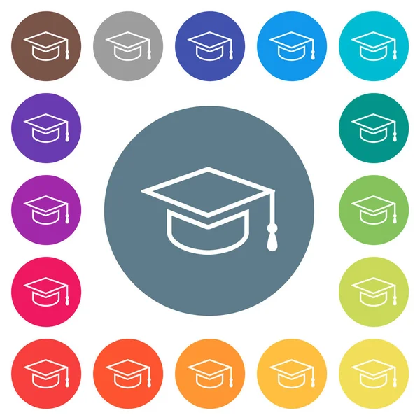 Graduation Cap Outline Flat White Icons Color Backgrounds Background Color — Stock Vector