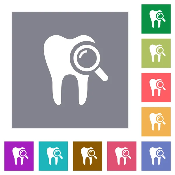 Esame Dentale Icone Piatte Semplici Sfondi Quadrati Colore — Vettoriale Stock
