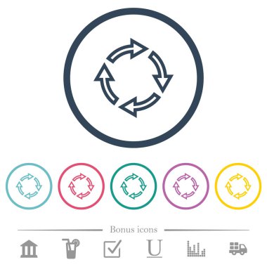 Yuvarlak hatlarda düz renk simgelerini sağa doğru döndür. 6 bonus simgesi dahil.