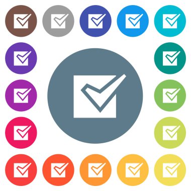 Yuvarlak renkli arka planlarda işaretlenmiş düz beyaz simgeler. 17 arkaplan renk varyasyonu dahil.