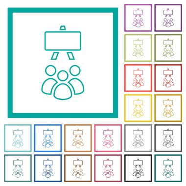 Sınıf ana hatları düz renk simgeleri beyaz arkaplan üzerinde çeyrek çerçeve ile